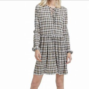 Miss Selfridge plisse plaid tied neck dress